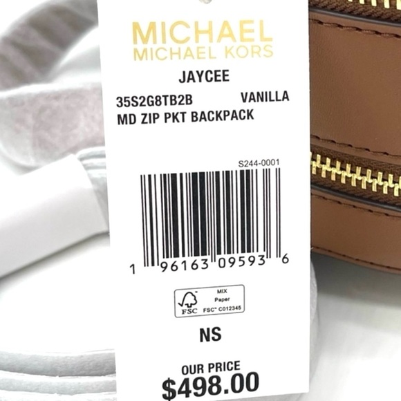 Michael Kors Jaycee Medium Zip Packet Backpack Vanilla/Brown - Picture 11 of 11